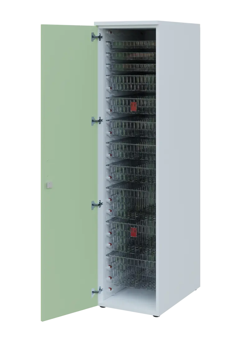 EUROMEDICA D - 46 TRANSPARENT skříň léková boxová, 1-dveřová, levá, 1950x460x735, korpus bílý, dvířk